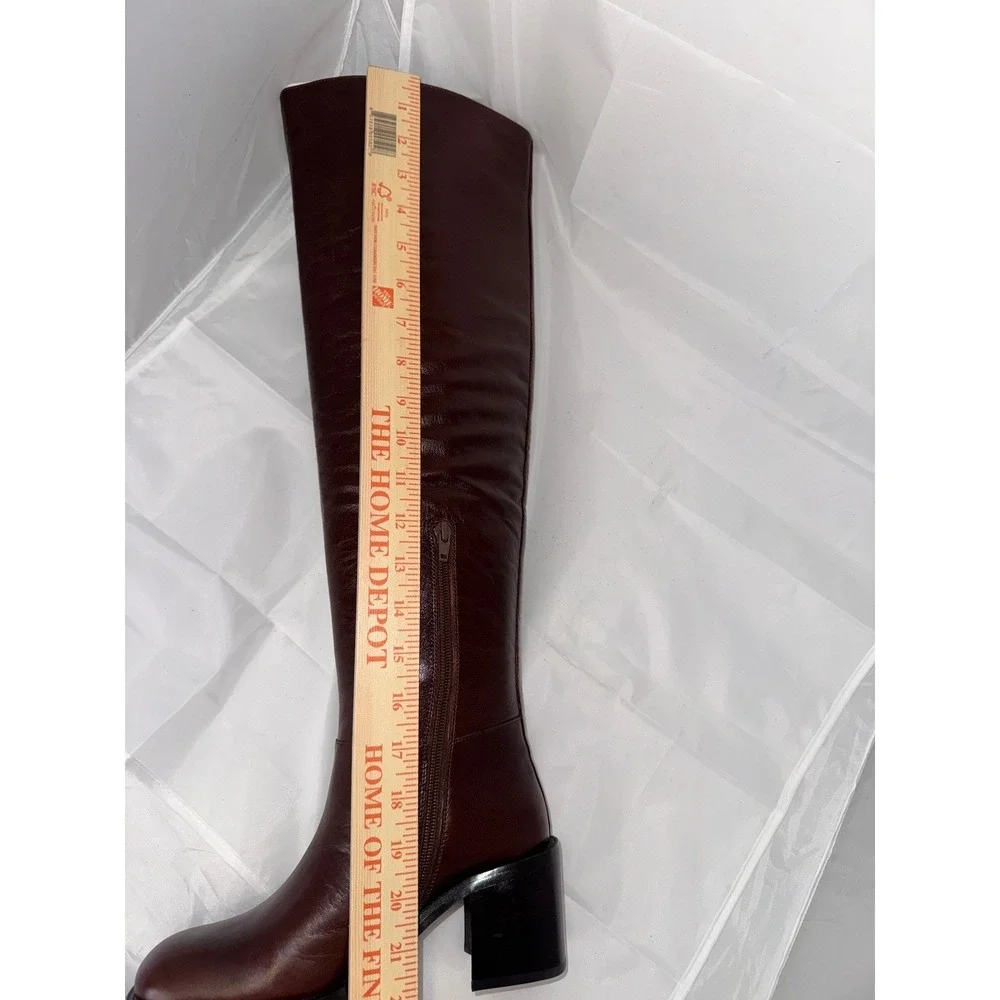 Jeffrey Campbell Vinyl Brown Over‎ The Knee Square Toe Heel Boots Womens 5.5 NIB